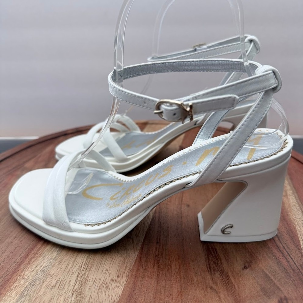 Circus NY by Sam Edelman Wmns 7.5M Holly White Block Heel Ankle Strap Sandals - Picture 3 of 9